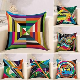 Set of 6 Cotton / Faux Linen Pillow Cover, Striped Lines /