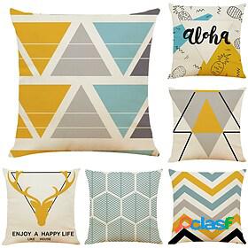 Set of 6 Geometric Antler Faux Linen Square Decorative Throw