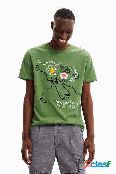 T-shirt a fiori cachi