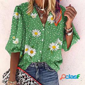 Womens Blouse Shirt Floral Theme Polka Dot Daisy Standing