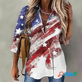 Womens Blouse Shirt Independence Day USA National Flag Shirt