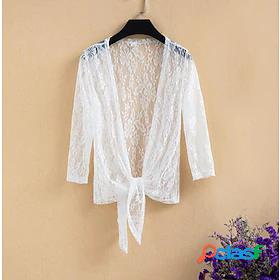 Womens Cardigan Flower Embroidery Lace Elegant Casual 3/4