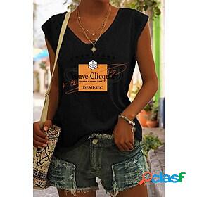 Womens Casual Daily Blouse Sleeveless Graphic V Neck Casual