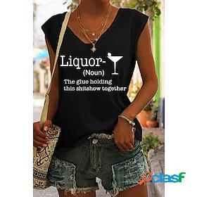 Womens Casual Daily Blouse Sleeveless Letter V Neck Casual
