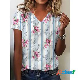 Women's Casual Daily Holiday T shirt Tee Short Sleeve Flower
