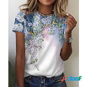 Womens Casual Daily Vacation T shirt Tee Floral Painting