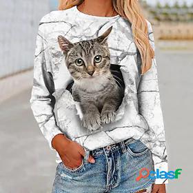 Women's Casual Daily Wear Weekend T shirt Tee 3D Cat