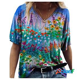 Womens Casual Holiday Weekend T shirt Tee Floral Abstract