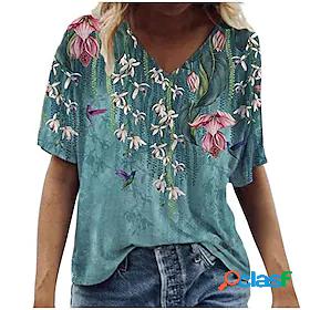 Womens Casual T shirt Tee Floral Short Sleeve Graphic