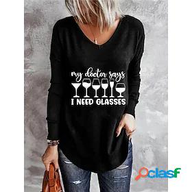 Women's Casual T shirt Tee Long Sleeve Letter V Neck Basic