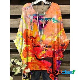 Womens Casual Weekend Shirt 3/4 Length Sleeve Tie Dye Round