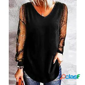 Womens Casual Weekend T shirt Tee Long Sleeve Plain V Neck