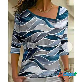 Womens Casual Weekend T shirt Tee Painting 3/4 Length Sleeve