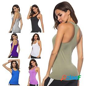 Womens Crew Neck Yoga Top Racerback Summer Solid Color Light