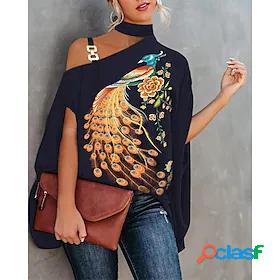 Womens Daily Blouse Shirt Short Sleeve Animal Halter Neck