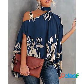 Women's Daily Blouse Shirt Short Sleeve Floral Halter Neck