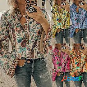 Womens Daily Holiday Weekend Blouse Shirt Boho Long Sleeve