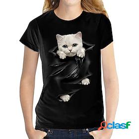 Women's Daily T shirt Tee 3D Cat Short Sleeve Cat Graphic 3D