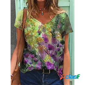 Womens Daily T shirt Tee Floral Short Sleeve Graphic Flower