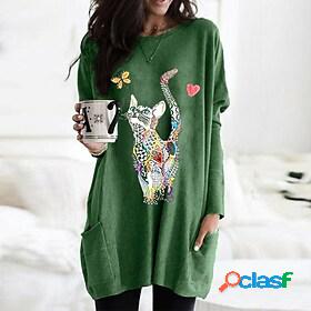 Womens Easter T shirt Tee 3D Cat Long Sleeve Cat Graphic