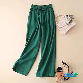 Womens Fashion Wide Leg Side Pockets Elastic Drawstring