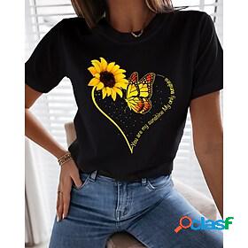 Womens Going out Valentine T shirt Tee Butterfly Sunflower