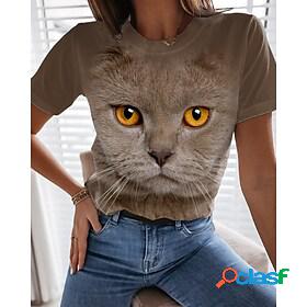 Womens Going out Weekend T shirt Tee 3D Cat Short Sleeve Cat
