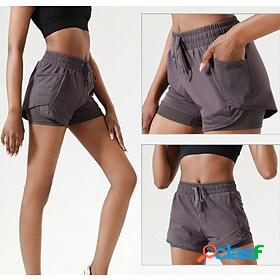 Womens High Waist Athletic 2 in 1 Running Shorts with Built