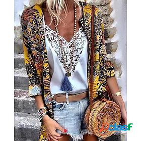 Womens Holiday Beach Weekend Blouse Shirt Boho 3/4 Length