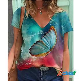 Womens Home Daily T shirt Tee Short Sleeve Butterfly V Neck