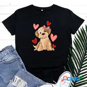 Womens Home Daily T shirt Tee Short Sleeve Dog Heart Animal