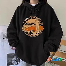 Womens Hoodie Hooded Front Pocket Print Car Cotton Sport