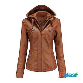 Womens Jacket Faux Leather Jacket Fall Winter Spring Street