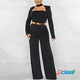 Womens Jumpsuit Solid Color Backless Lace up Formal Square