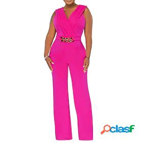 Womens Jumpsuit Solid Color High Waist Elegant V Neck Party