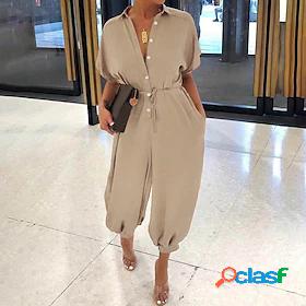 Womens Jumpsuit Solid Color Lace up Ordinary Deep V Harem