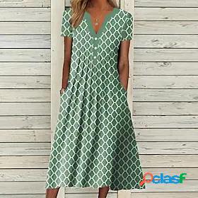 Womens Knee Length Dress A Line Dress Green Short Sleeve