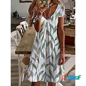 Womens Knee Length Dress A Line Dress White Short Sleeve