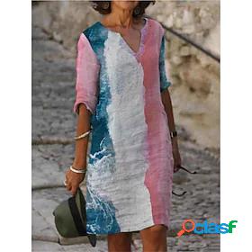 Womens Knee Length Dress Shift Dress Rainbow Half Sleeve