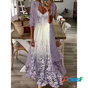 Womens Maxi long Dress Two Piece Dress Green Purple Long