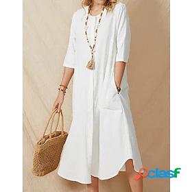 Womens Maxi long Dress White Dress White Half Sleeve Classic