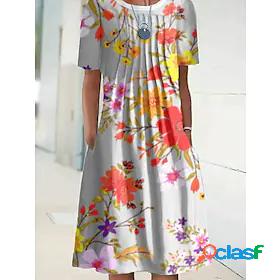 Womens Midi Dress A Line Dress Light gray Short Sleeve Print