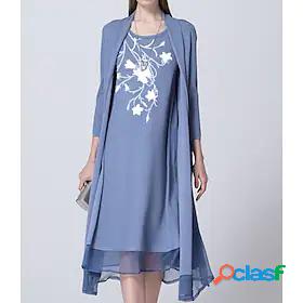Womens Midi Dress Two Piece Dress Blue 3/4 Length Sleeve