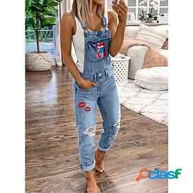 Womens Overall National Flag Pocket Ripped Active Strap