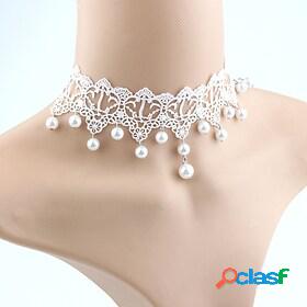 Womens Pearl Choker Necklace Tassel Fringe Ladies Tassel