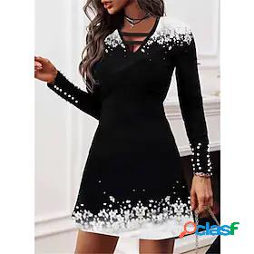 Womens Short Mini Dress A Line Dress Black Long Sleeve