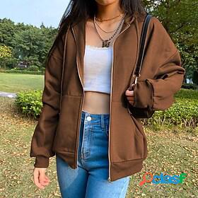 Womens Solid Color Brown Hoodie Oversized non-printing