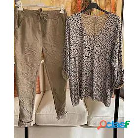 Womens Streetwear Leopard Casual Daily Two Piece Set Crew