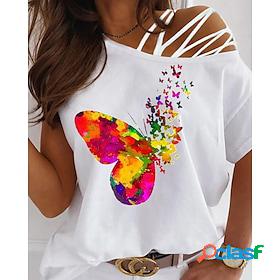 Womens T shirt Bohemian Theme Graphic One Shoulder Print