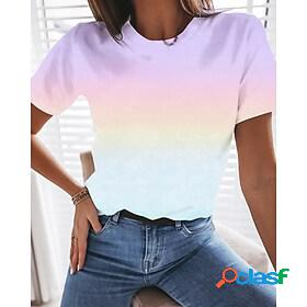 Womens T shirt Color Gradient Tie Dye Printing Round Neck